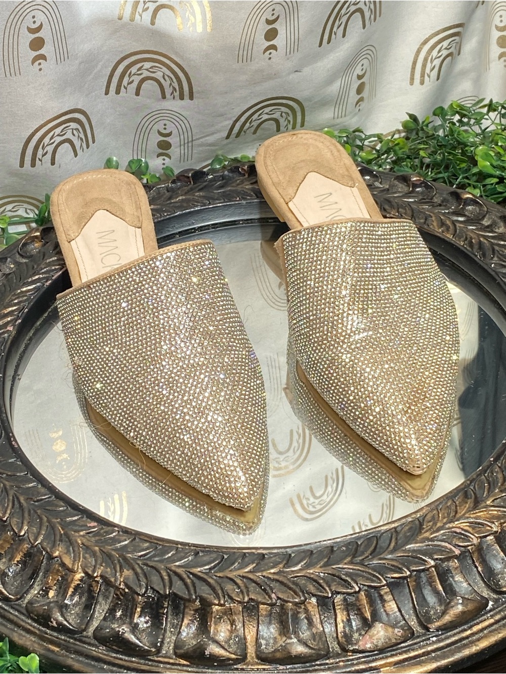 MICKA Gold Rhinestone Pointed-Toe Slip-On Mules - Picture 3 of 9